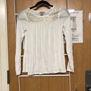 White Long Sleeve Shirt with Gold Jewel